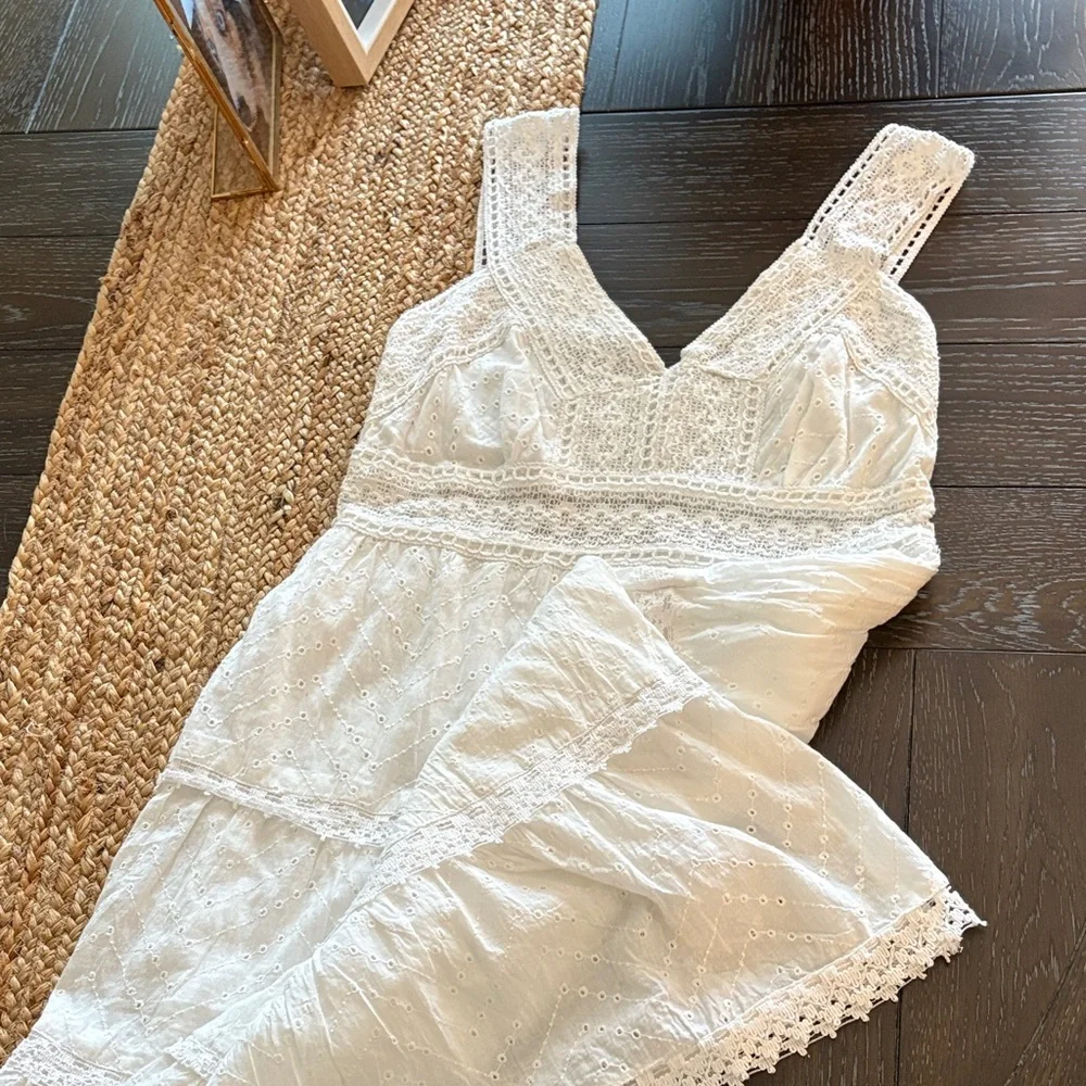 White Eyelet Sleeveless Cotton Sun Dress - Picture 9 of 11